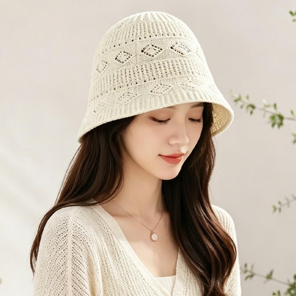 Knitted Texture Bucket Hat Breathable Thin Sun Hat Stylish Crochet Hat Casual Wear