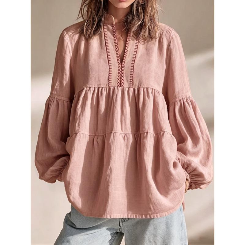 Bohemian Style Loose Fit Long Sleeve Pullover T Shirt For Women Autumn Casual