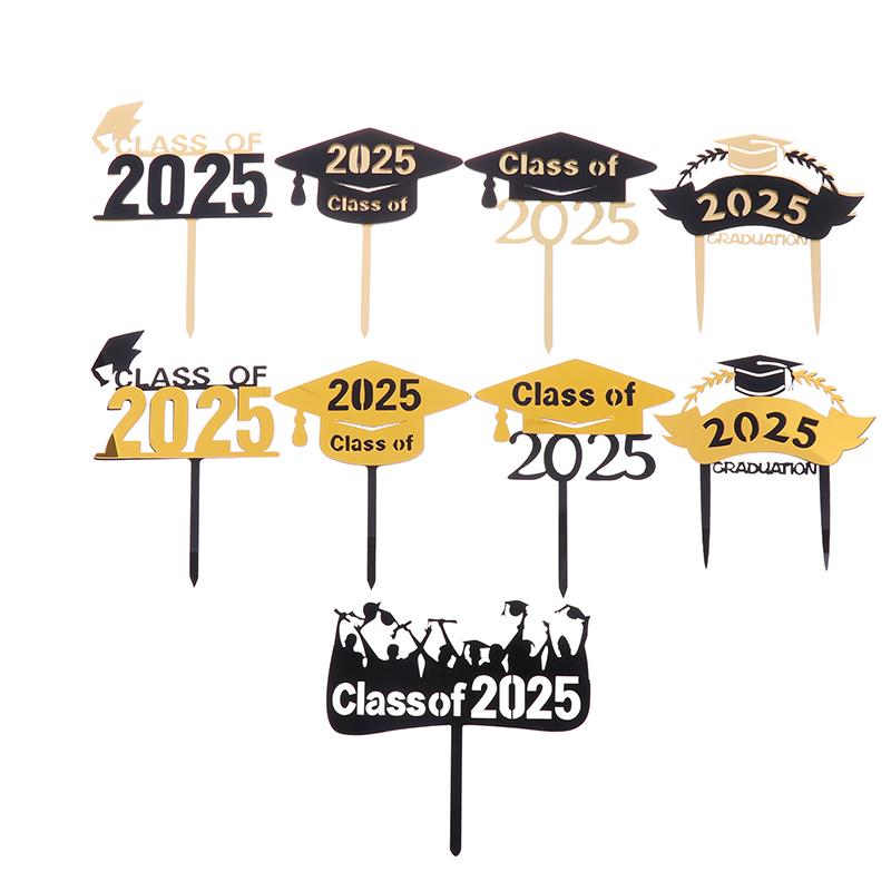Украшения для торта на выпускной 2025 года, акриловые украшения для выпускного класса 2025 года, двухслойные украшения для торта на выпускной церемонии