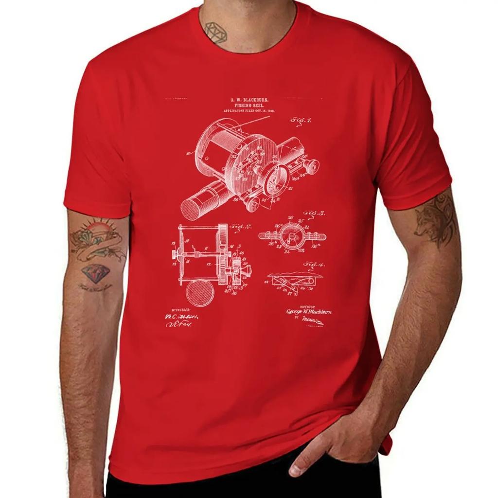 Fishing Reel Patent - Fishing Rod Art - Black Chalkboard T-Shirt baggy shirts vintage anime shirt oversizeds outfits for men
