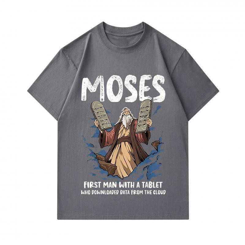 Mens 100% Cotton Crew Neck Short Sleeve Tshirt Funny Moses First Man With A Tablet Graphic Casual Religious Humor Tees For Daily Wear
