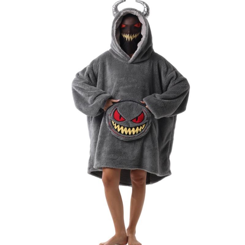 Женский носимый плед-халат с капюшоном, оверсайз, зимний теплый флисовый свитшот-плед, мужская толстовка с капюшоном, толстый флисовый плед с рукавами и карманом