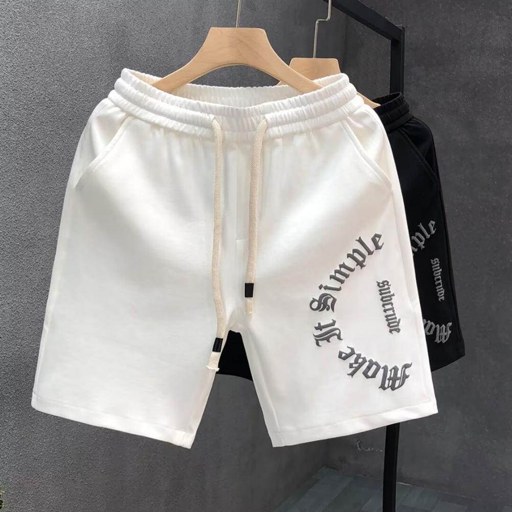 Мужские летние короткие брюки izable Fit На шнурке Эластичная талия Повседневные Широкие короткие штаны Принт с буквами Спортивные короткие брюки