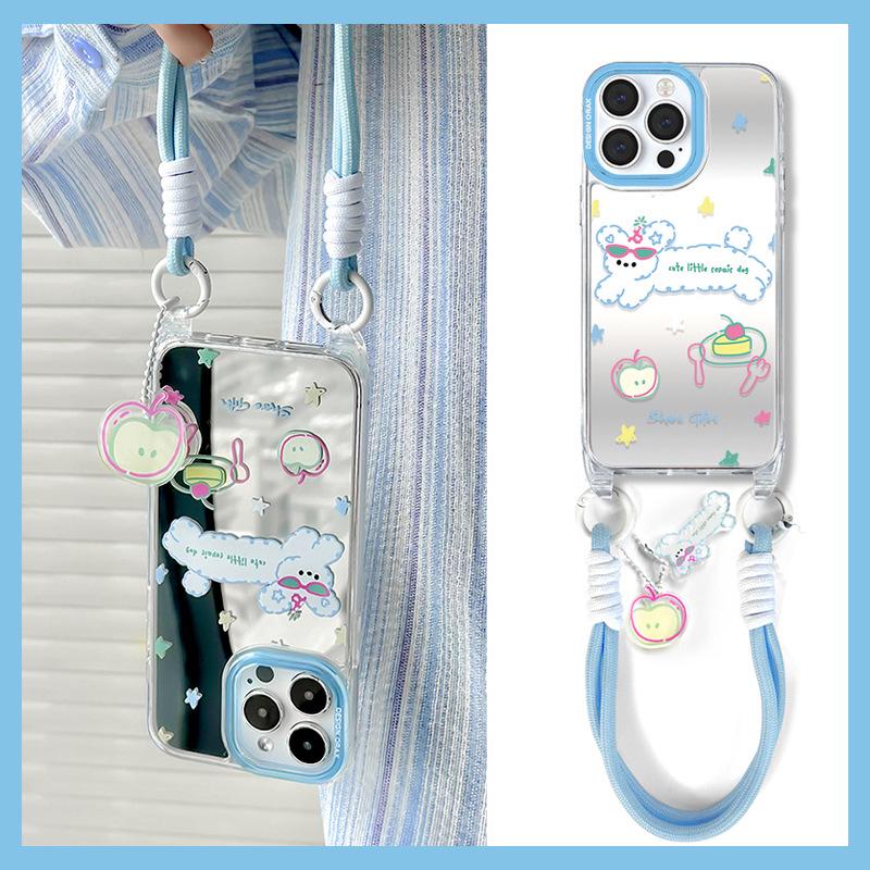 Чехол Zhitai Summer Lanyard Mirror для iPhone 14/15 Pro и 12/13 — подходит для мобильных телефонов Apple, идеально подходит для женщин