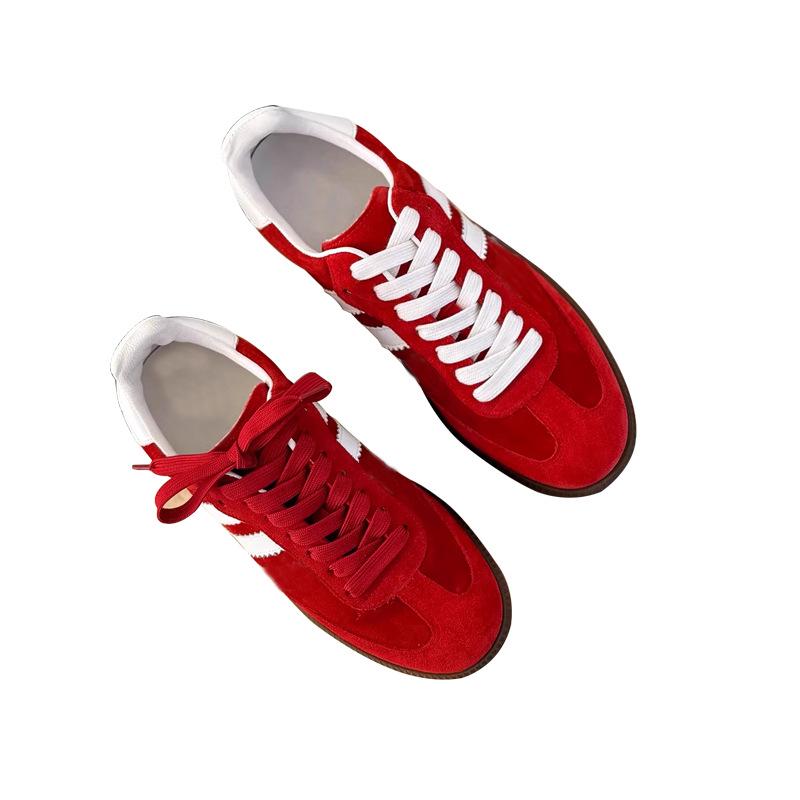 Женские кроссовки Angola Red Dexun Retro на шнуровке — повседневная обувь на толстой плоской подошве для осени и зимы.