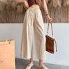 Spring Summer Women Wide Leg Cotton Pants Casual Loose Ealstic Waist Wide Leg Calf-Length Pants for Female Trousers
