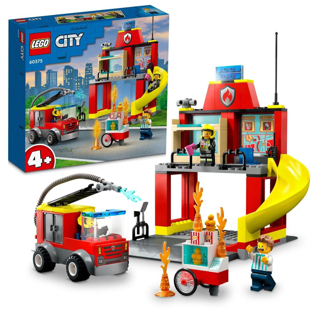 LEGO Городская пожарная часть и пожарная машина Игрушки Подарочные блоки на день рождения Образовательные рождественские мальчики Девочки Дети 4 года 5 лет 6 лет