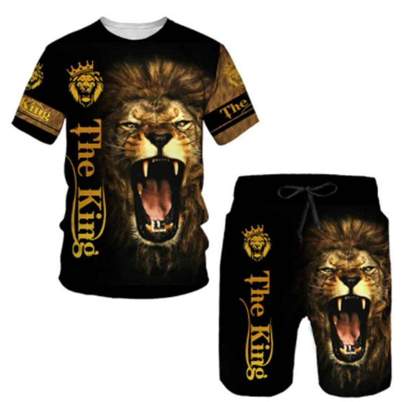 Летняя мужская футболка с 3D принтом и шорты, комплект свирепого льва, мужская спортивная одежда, спортивный костюм с круглым вырезом и коротким рукавом, классная мужская одежда