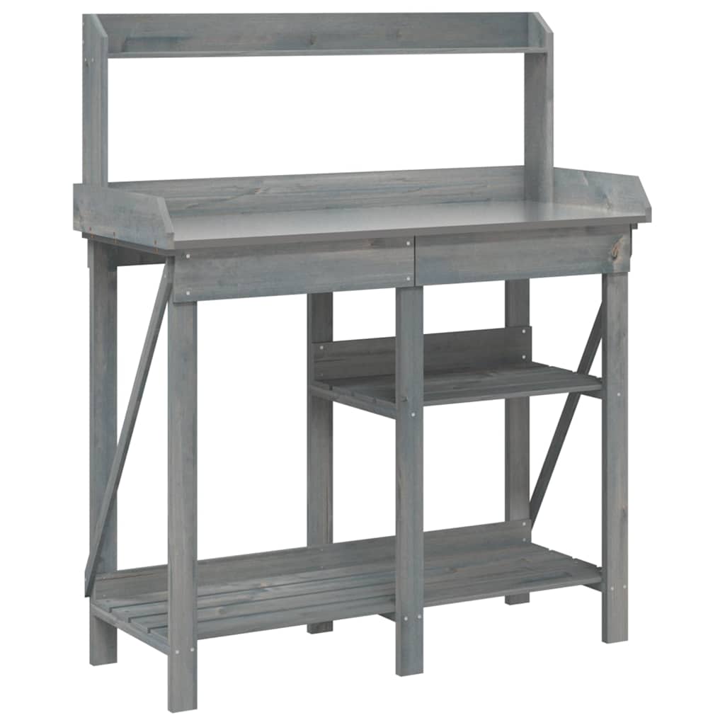 Plant Table with Shelves Grey Solid Pine Wood
