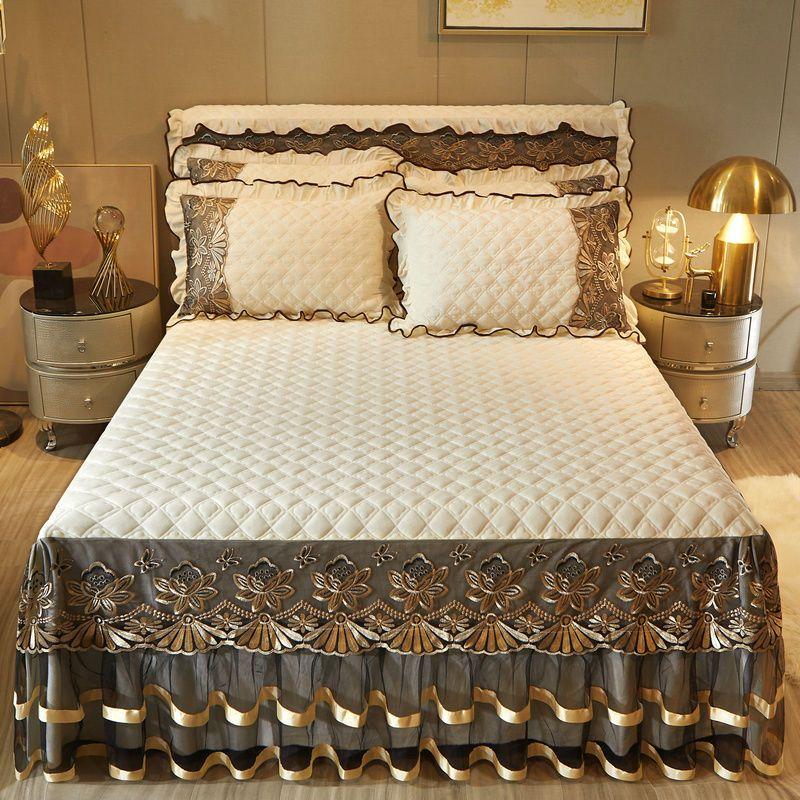 Роскошный комплект постельного белья высокого класса из 3 предметов, мягкий, удобный, дышащий, однотонный, на клипсе, хлопковое постельное белье, юбка, стильный комплект защиты для матраса