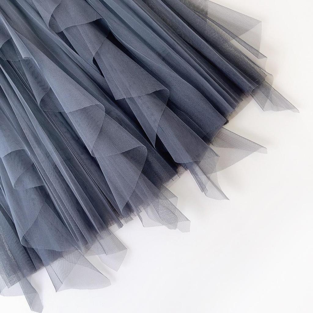 2023 Women's Irregular A-Line Pleated Gauze Skirt with Tassels