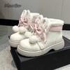 Прекрасные бело-розовые ботильоны Лолита на толстой подошве, плюшевая обувь для женщин, зимние удобные сапоги для снега, размеры 35-40 Bottes Femmes