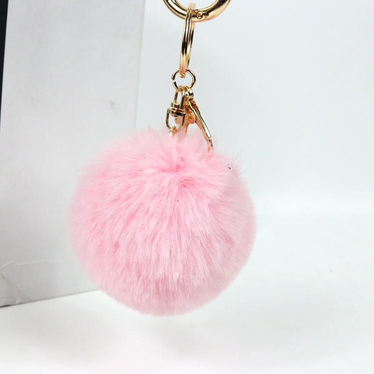ASLSAW 8CM Faux Leather Artifici Fur PomPom KeyChain Rabbit Hair Bulb Bag Pom Pom Ball Key Chain Pendant Porte Clef for Women