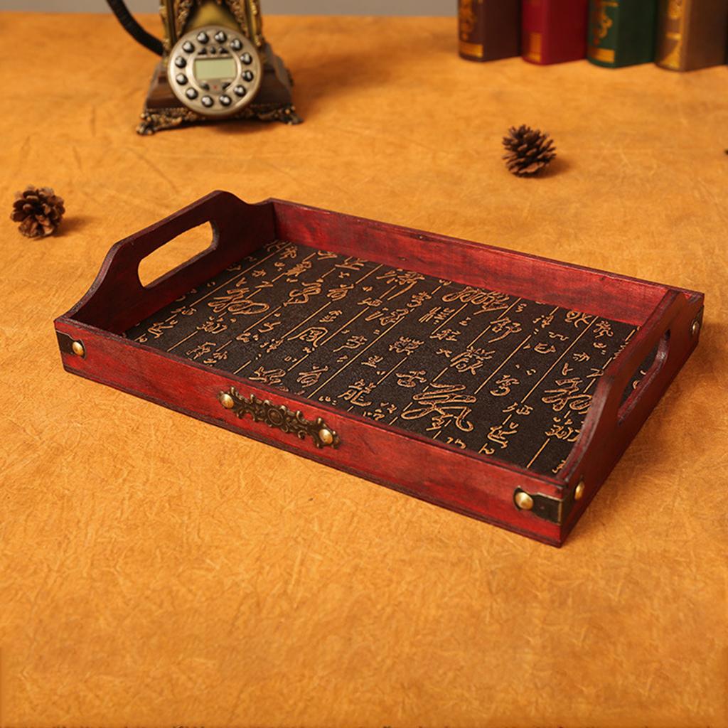 Rectangular Wooden Tea Tray with Carving Deisgn For Chinese Kung Fu Tea Cups And Food Display Home Decor Table Accessory