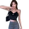 Women Solid Bottoming Tube Top V Neck Letter Chain Sexy Slim Exposed Navel Camisole Crop Vest