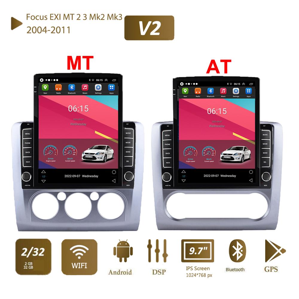 Для Ford Focus EXI MT 2 3 Mk2 Mk3 2004-2011 Автомобильный радиоприемник Tesla 9,7 дюйма с вертикальным экраном Carplay Android Авторадио Мультимедийный плеер 2 + 32 ГБ