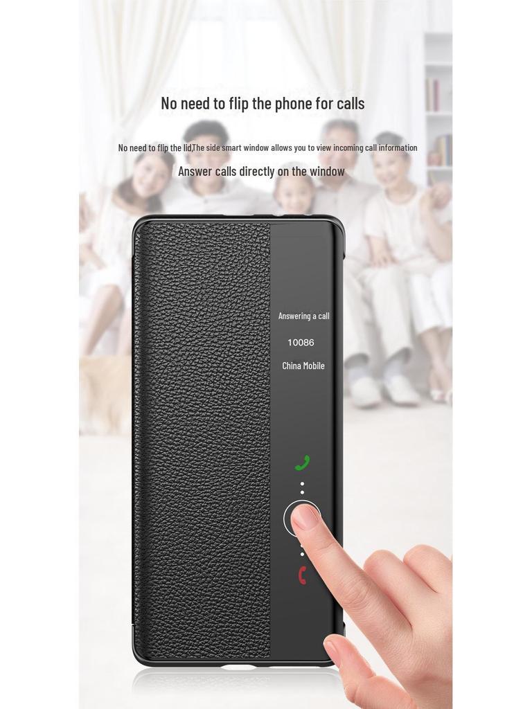 Чехол-книжка из натуральной воловьей кожи первого слоя с сенсорным окном для Huawei P60/P60 Pro