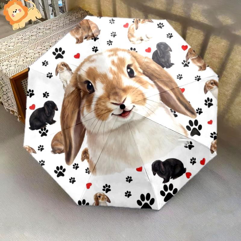 1 шт. Автоматический складной зонт - Узор с милыми кошками и кроликами, Портативный и складной дизайн с 8 спицами, Рождественские и новогодние подарки