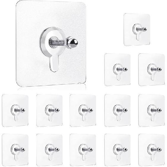 14 Pack Adhesive Wall Hooks, Wall Hangers Without Nails, No Damage Picture Hooks Waterproof and Rustproof to use ide Kitchen, Bathroom, Home and