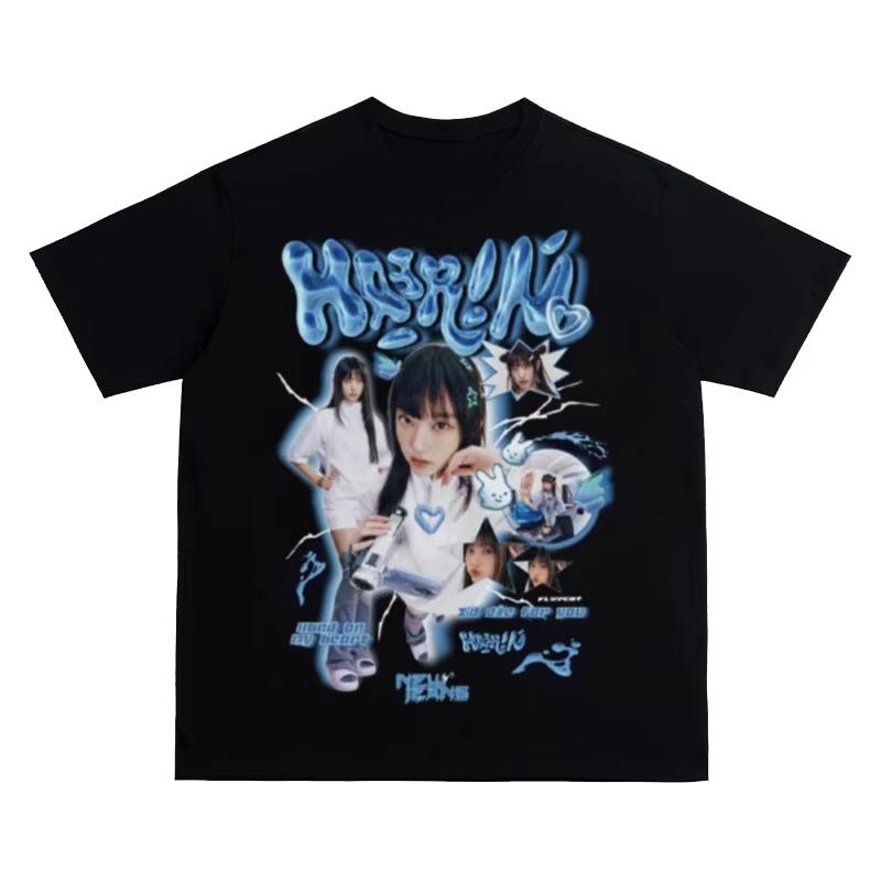 2025 NEW JEANS Корейская женская группа Футболка с принтом МИНДЖИ ХЭРИН ХАННИ ДАНИЭЛЬ ХЕИН Футболка оверсайз Уникальная хлопковая одежда