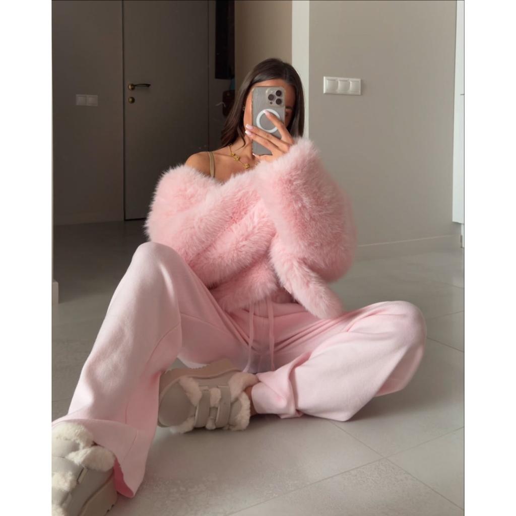 VAYLA Толстое Теплое Пальто из Искусственного Меха для Женщин с Поясом Отложной Воротник Меховые Парки Новая Зимняя Короткая Свободная Пушистая Верхняя Одежда