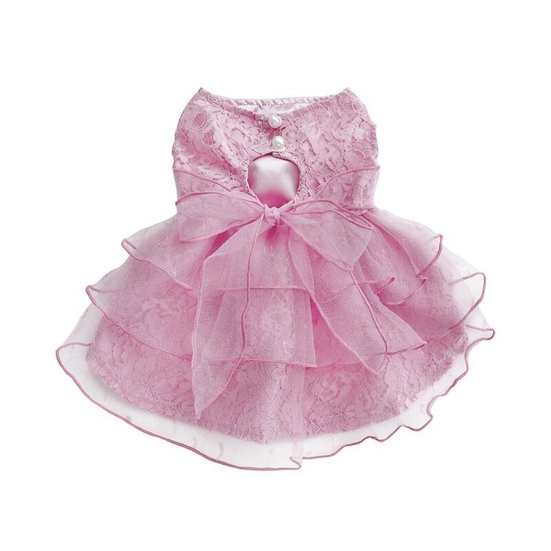 Spring and Summer Light and Cool Breathable Pink Jacquard Delicate Lace Dress Kitten Small Dog Spring and Summer Clothes