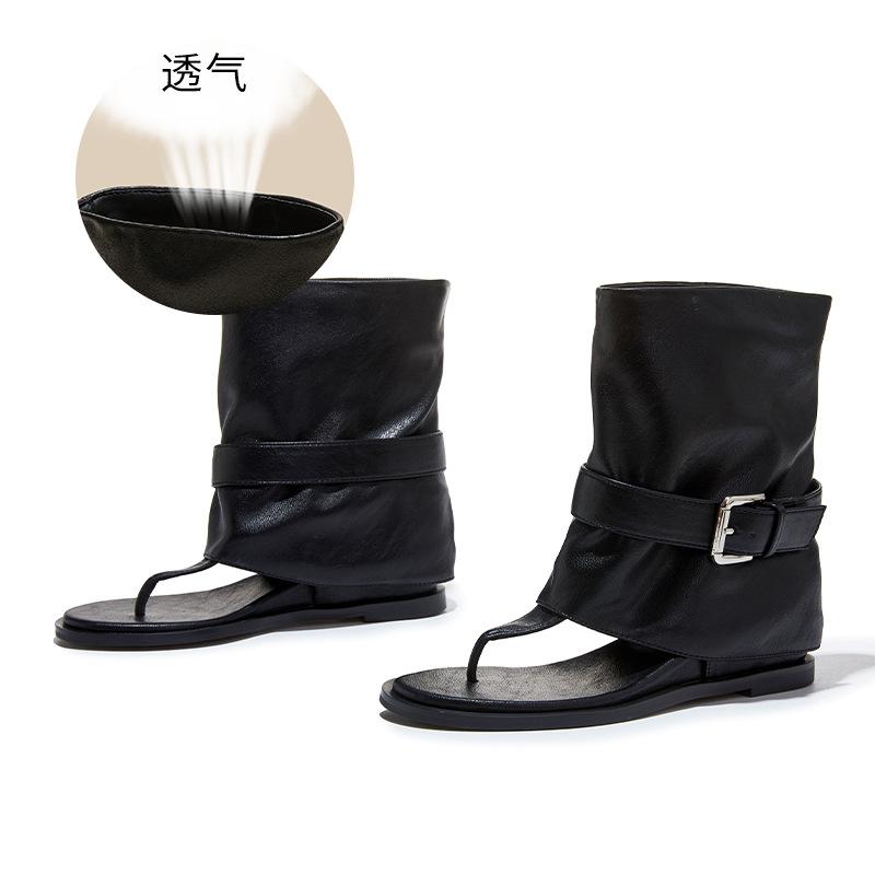 Mezzanine retro Hong Kong style cool boots summer new one-word sandals versatile flat sandals beach women's shoes tide