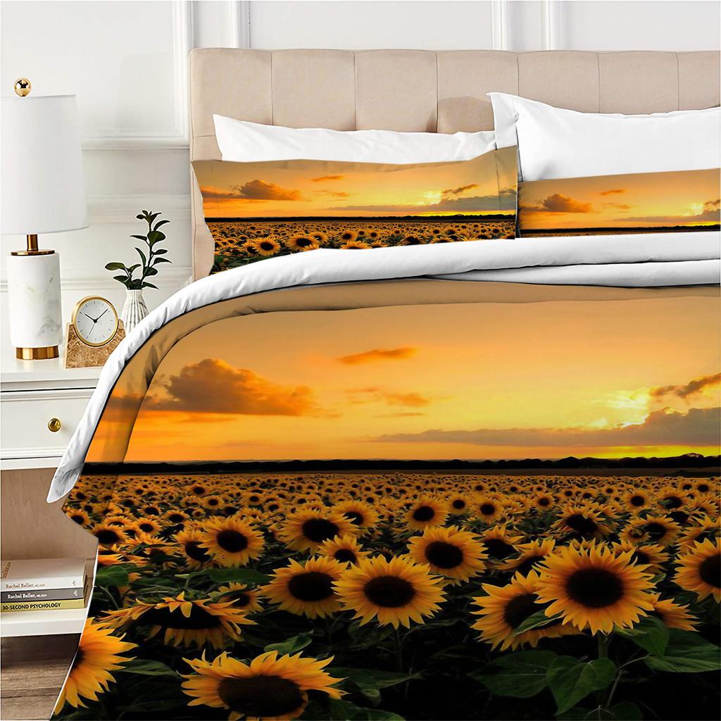 2/3pcs Fashion Duvet Cover Set, Sunflower Landscape Print Bedding Set, Soft Comfortable Duvet Cover, For Bedroom, Guest Room