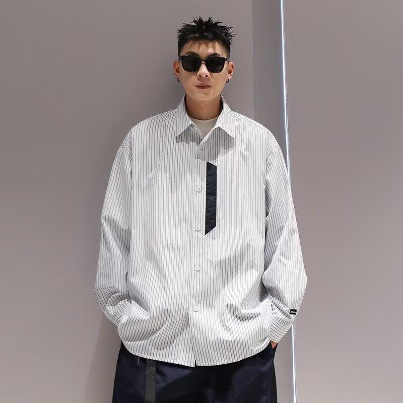2024 Letter Long Sleeve Shirt Japanese Hong Kong Style Ins Loose Shirt Boys Summer Trendy Versatile Casual Coat