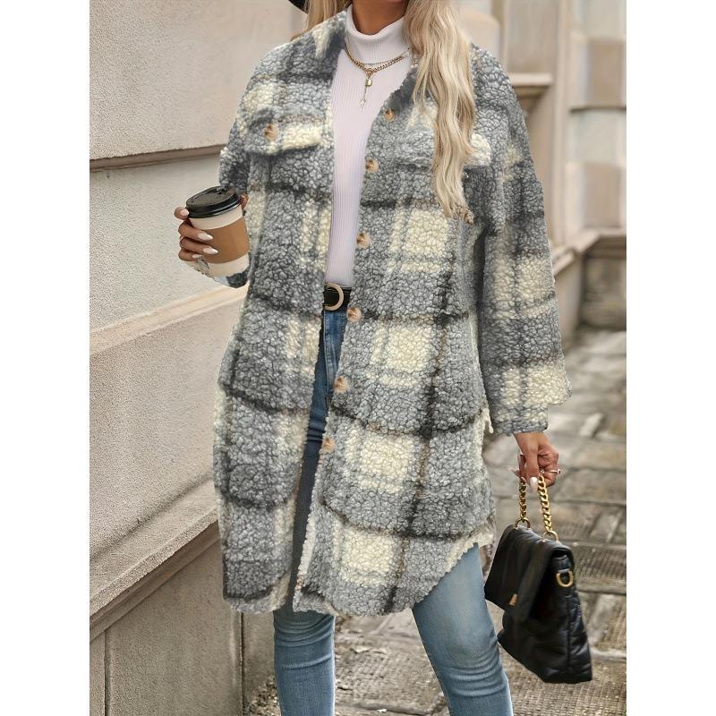 Осенне-зимнее женское клетчатое пальто больших размеров из твида, асимметричная куртка