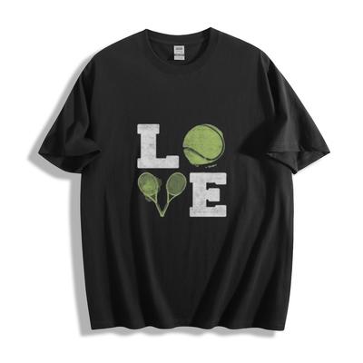 Футболка Tennis Love - унисекс с изображением зеленого мяча и ракетки. Дизайн: теннисный мяч.
