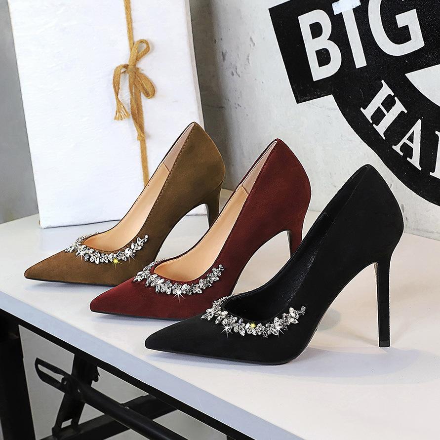 Модная сексуальная обувь-лодочки на высоком каблуке с острым носком, со стразами, женские туфли-лодочки из замши на шпильке, высокий каблук 10 см, премиальная банкетная обувь, женская обувь для вечеринки