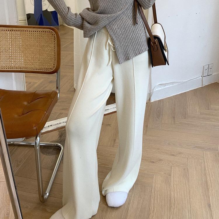 Solid color studio high waist drape knitted pants loose and thin straight casual wide-leg pants women's grandma pants