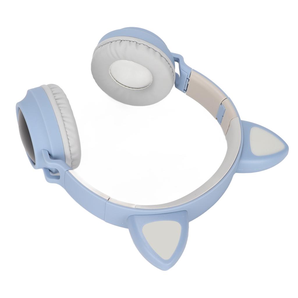 Игровые наушники с кошачьими ушками, глубокий бас, светодиодная подсветка, складная, симпатичная гарнитура с кошачьими ушками и мягкими амбушюрами синего цвета