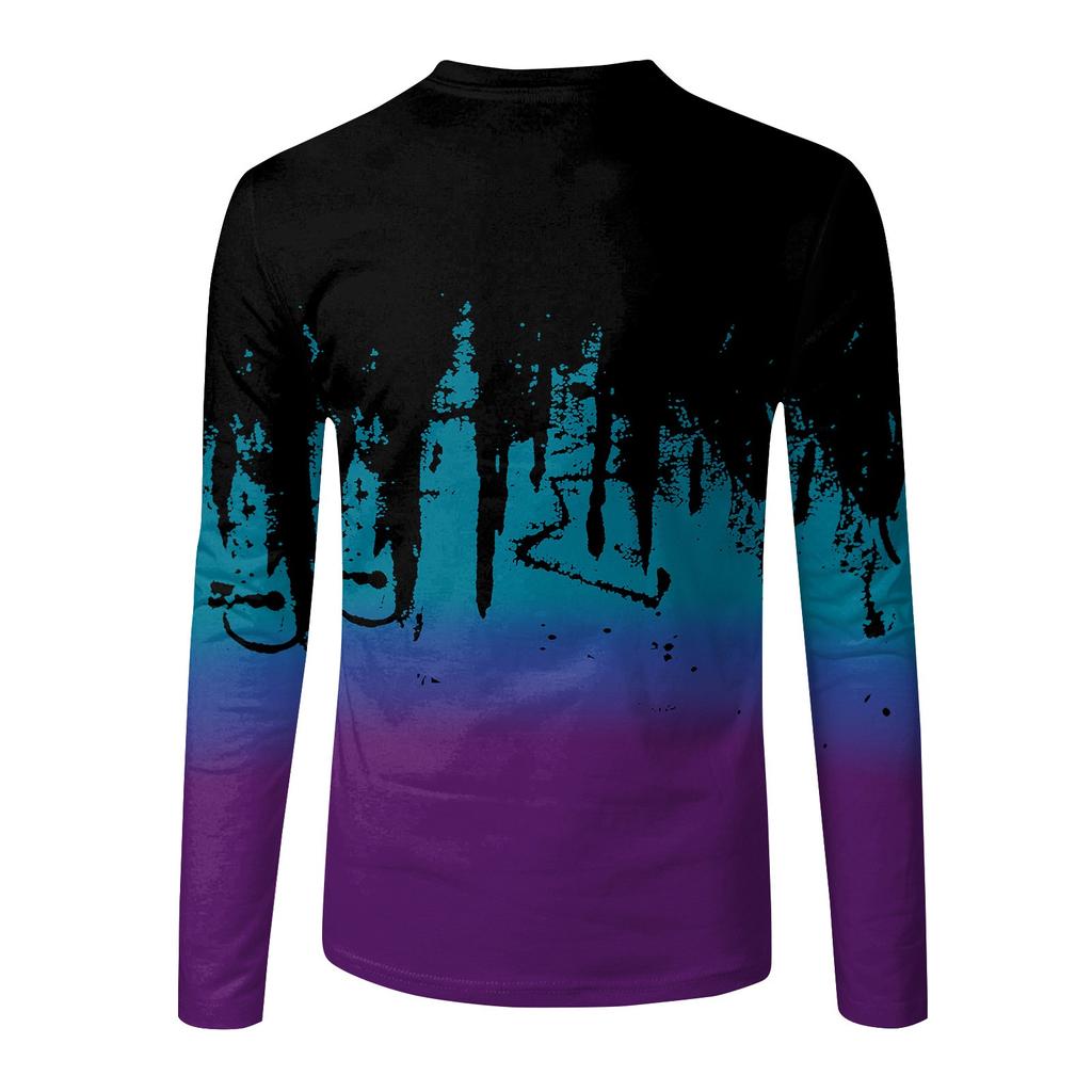 Men's Spring Ink Print Long Sleeve T-Shirt Men's Loose Casual Fashion Long Sleeve T-Shirt