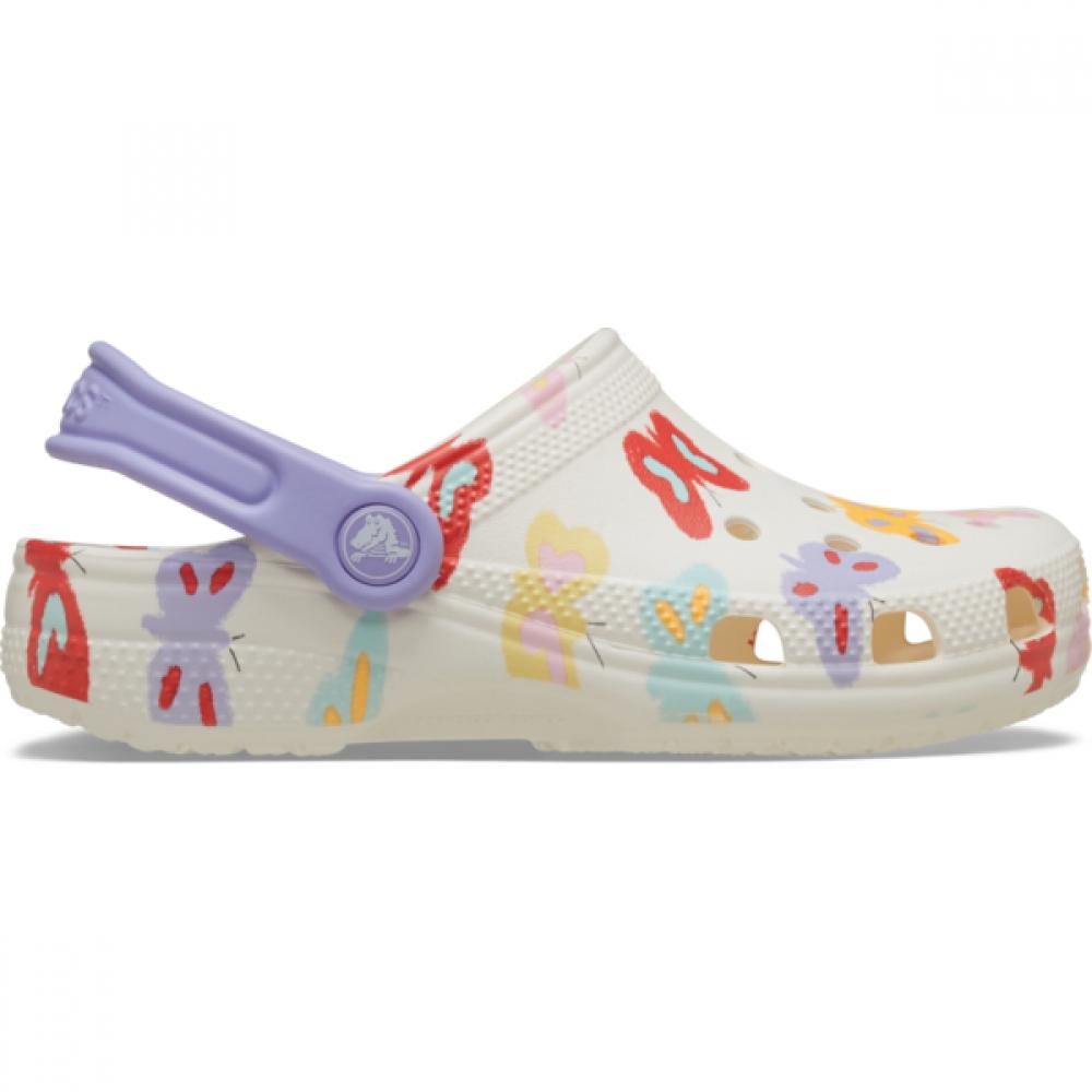 Crocs Classic Butterfly Graphic Clog Kids Chalk 211255 0wv