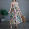 Хлопок без рукавов на бретельках больших размеров, новые винтажные платья с цветочным принтом для женщин, повседневное свободное длинное летнее платье