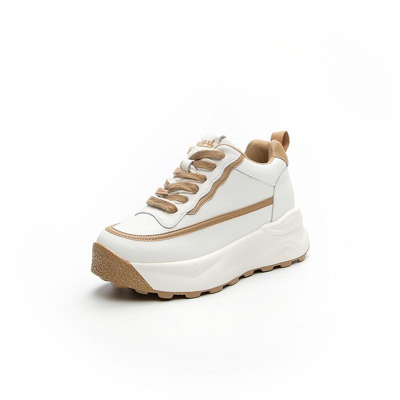 Кожаные маффины толстая подошва внутренняя высота увеличение маленькие белые туфли женские новые повседневные простые одинарные туфли