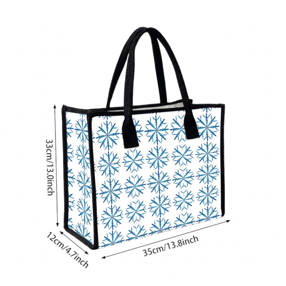 Winter Snowflake Pattern Women Tote Bag Portable Casual Daily Shopping Handbag Fashion Lightweight Outdoor Carry Bag