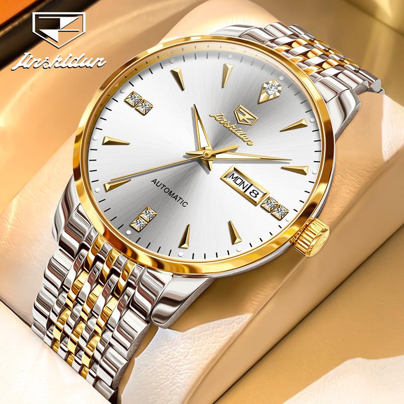 JINSHIDUN Новые деловые и развлекательные мужские часы Механические часы Diamond Double Calendar High-end Watch