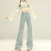 Повседневный ленивый стиль дизайн прямые джинсы женские весенне-осенние новые с высокой талией моп-джинсы широкие брюки