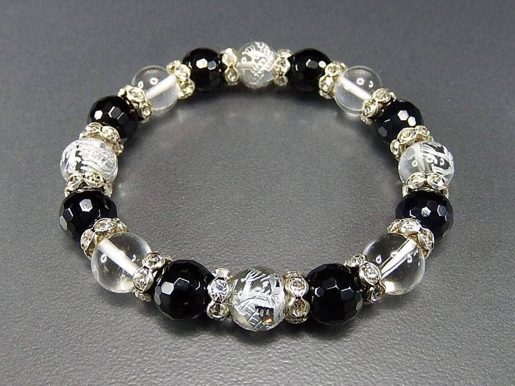 [Секимачи] Пара хрустальных браслетов, Свадебный подарок, Натуральный камень, Удача, Восходящий дракон, Ручная резьба по ониксу, 128 граней, 10 мм и 12 мм, Молитва