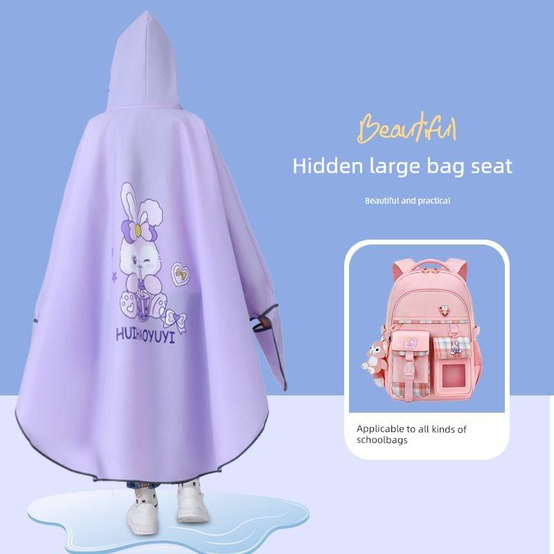 Cape-Style Kids Raincoat with Schoolbag for School