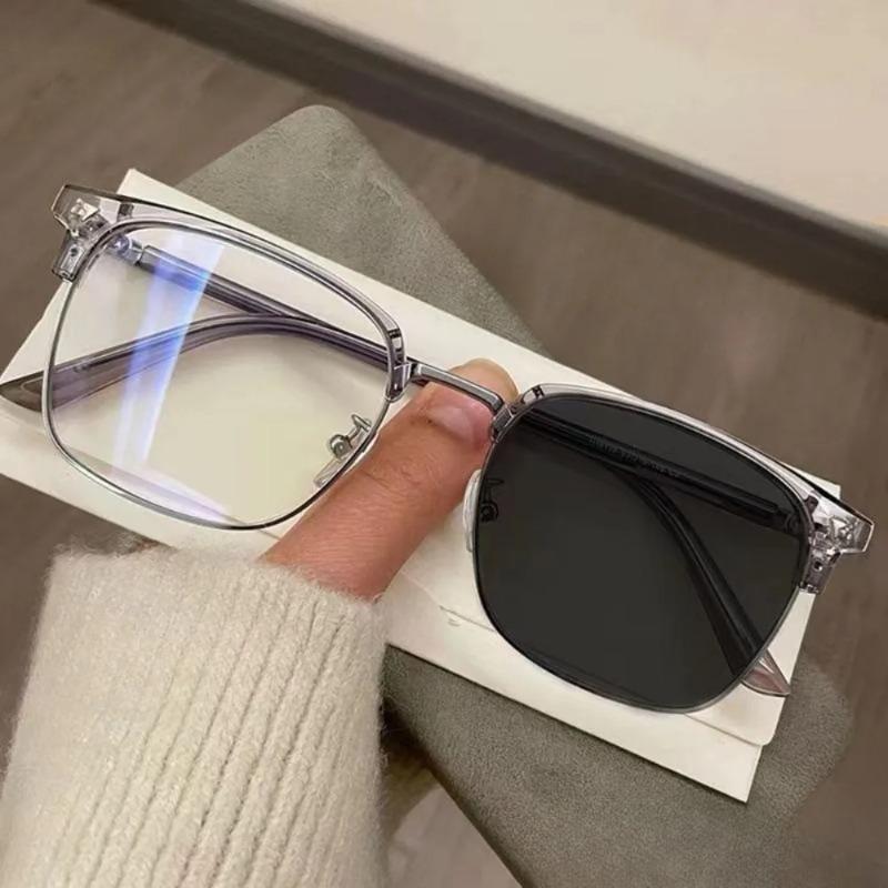 Photochromic Anti Blue Light Eyeglasses Square Metal Frame Computer Glasses for Women Men