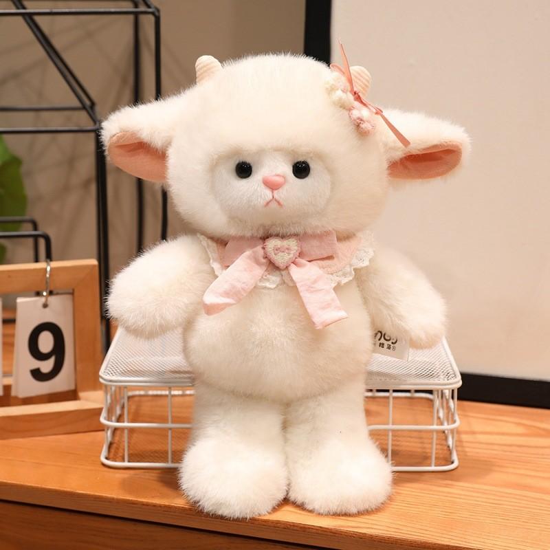 Plush Sheep Elephant Toys With Striped Apron And Bow Decoration For Gift Kids