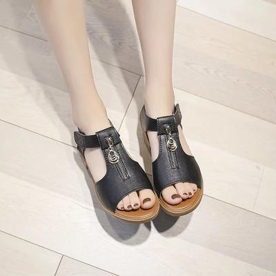 Женская обувь 2024 года, высококачественные женские сандалии с молнией спереди, летние уличные однотонные туфли на толстом каблуке, лаконичные римские повседневные туфли для женщин