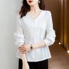 Рубашка из шифона с французским V-образным вырезом, женская весенняя белая рубашка с длинными рукавами, рубашка с юбкой-юбкой