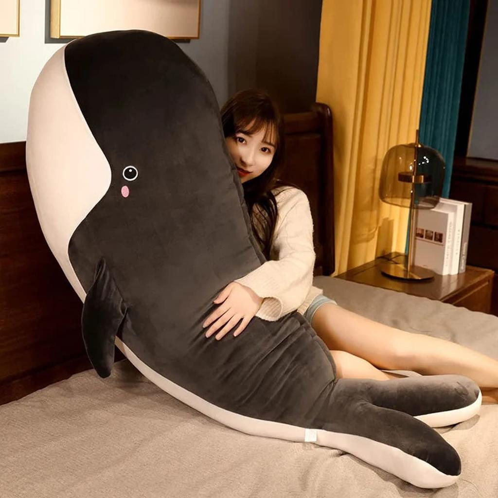 Missmat Whale Plush Hugging Body Pillow, Extra Large Soft Animal Cushion, Washable Side-Sleeping Pillow, Room Decor Gift, Approx. 100cm (Black)