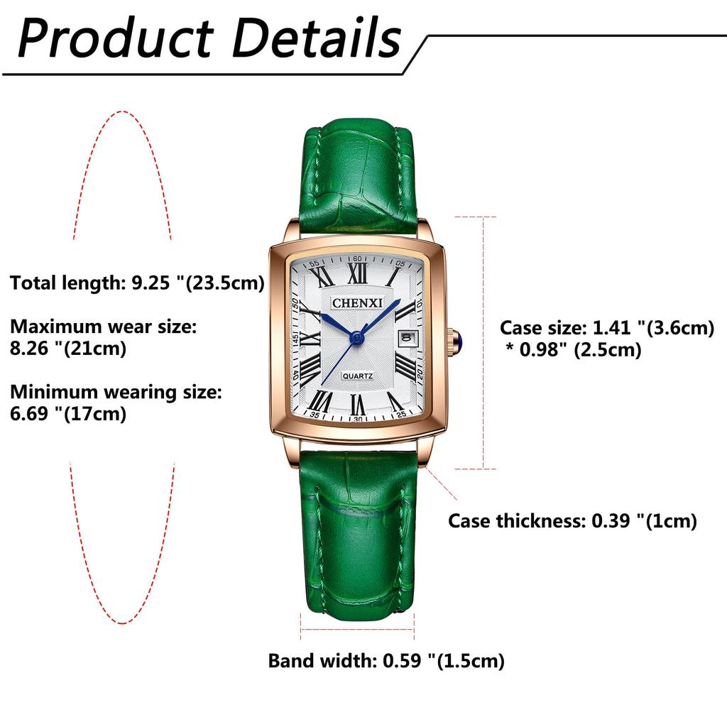 Часы из кожи с кожаным ремнем и римским алфавитом, аналоговый дисплей, календарь, 3ATM, водонепроницаемые, квадратные, популярные, антикварные, деловые, повседневные, зеленые, день рождения
