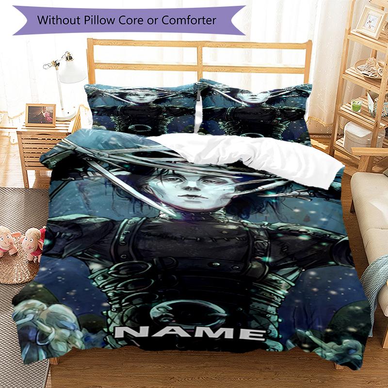 3pcs Custom Name Halloween horror Bedding Set Duvet Cover Closure Includes 1 Duvet Cover & 2 Pillowcases, Soft and Comfortable for All Seasons.